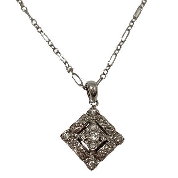 Elegant Edwardian Style Diamond Necklace 14K White Gold